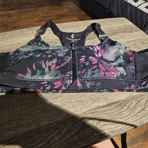 Skechers Black and Pink Leaf Print Sports Bra